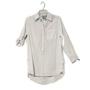 True Destinations Women's White/ Roll-up Sleeves Swimsuit Cover-up XS Resort Top